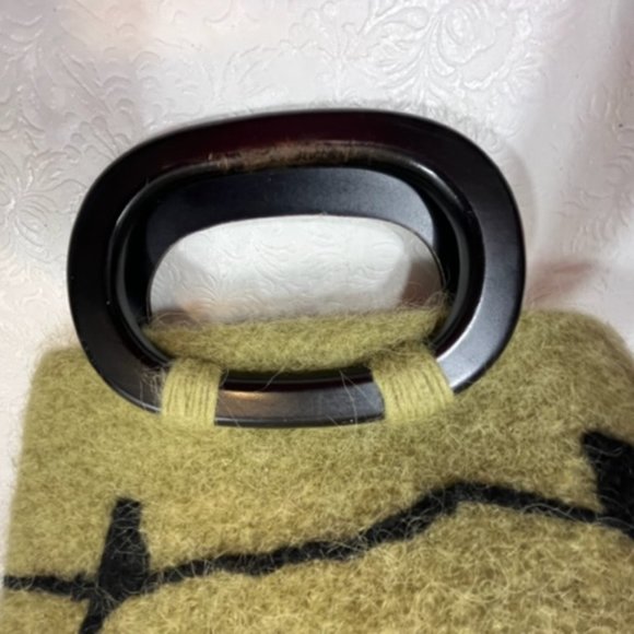 Wool Green w/Birds Double Wooden Handle Handbag Purse Hnadmade - Picture 6 of 13